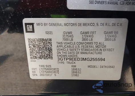 2021 GMC Sierra K1500 At4 from USA, damaged, VIN 3GTP9EED3MG255594